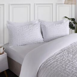 OHS Luxury Seersucker Duvet Cover Set Geo Pillowcase Quilt in White - Size: Super King - thumbnail 3