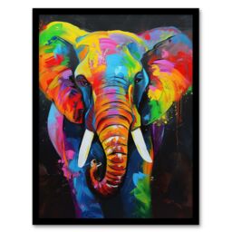 "Artery8 Colourful Elephant Vibrant Psychedelic Painting Framed Art Print - Size: W12"" x H16""" - thumbnail 1