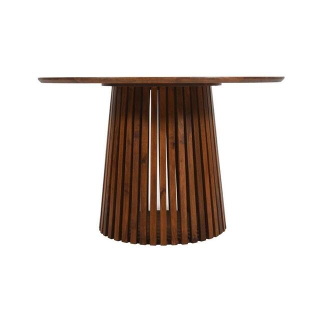 Indian Hub Slatted 4 to 6 Seater Round Dining Table - Mango Wood L120xW120xH76cm in Brown - image 1