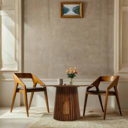 Indian Hub Slatted 4 to 6 Seater Round Dining Table - Mango Wood L120xW120xH76cm in Brown - thumbnail 4