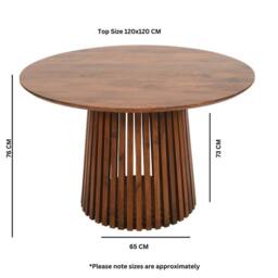 Indian Hub Slatted 4 to 6 Seater Round Dining Table - Mango Wood L120xW120xH76cm in Brown - thumbnail 5