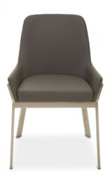 Orsina Grey Dining Chair with Flared Back, Curved Back Accent Arm Chair for Dining, Silver Finished Angular Legs - thumbnail 7