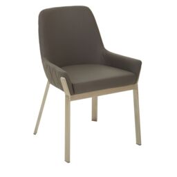 Orsina Grey Dining Chair with Flared Back, Curved Back Accent Arm Chair for Dining, Silver Finished Angular Legs - thumbnail 2