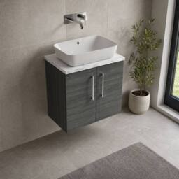Balterley Level 600mm Wall Hung 2 Door & Laminate Worktop - Anthracite Woodgrain in Grey - thumbnail 3