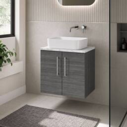 Balterley Level 600mm Wall Hung 2 Door & Laminate Worktop - Anthracite Woodgrain in Grey - thumbnail 4