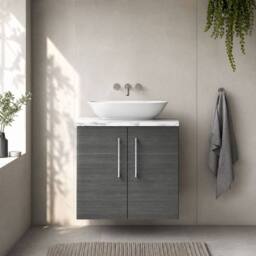 Balterley Level 600mm Wall Hung 2 Door & Laminate Worktop - Anthracite Woodgrain in Grey - thumbnail 6
