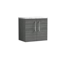 Balterley Level 600mm Wall Hung 2 Door & Laminate Worktop - Anthracite Woodgrain in Grey