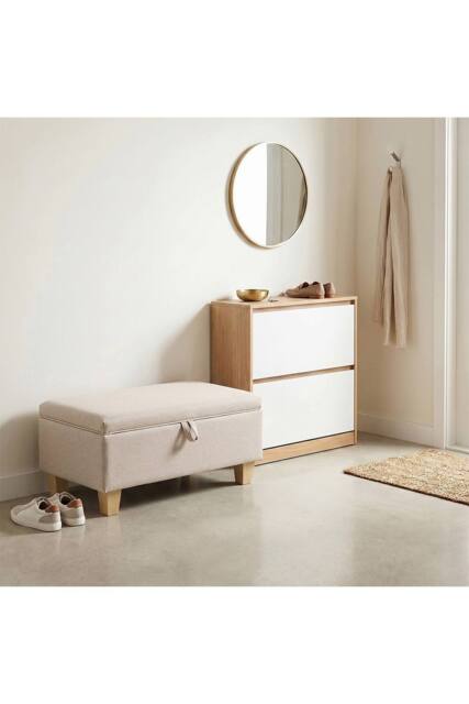 Living and Home Linen Upholstered Storage Ottoman in Beige - image 1