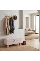 Living and Home Linen Upholstered Storage Ottoman in Beige - thumbnail 4