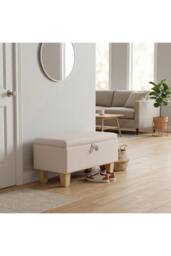 Living and Home Linen Upholstered Storage Ottoman in Beige - thumbnail 3