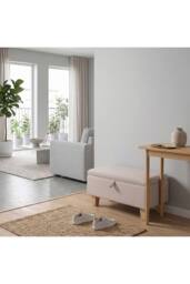 Living and Home Linen Upholstered Storage Ottoman in Beige - thumbnail 2