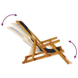 Berkfield Home Beautiful Folding Beach Chair with Armrests Black Acacia Wood & T - thumbnail 8