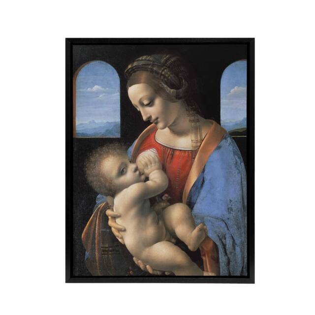 "Artery8 Madonna Litta Virgin Mary da Vinci Black Framed Canvas Wall Art in Blue - Size: W12"" x H16""" - image 1