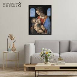 "Artery8 Madonna Litta Virgin Mary da Vinci Black Framed Canvas Wall Art in Blue - Size: W12"" x H16""" - thumbnail 3