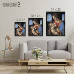 "Artery8 Madonna Litta Virgin Mary da Vinci Black Framed Canvas Wall Art in Blue - Size: W12"" x H16""" - thumbnail 4
