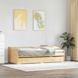 Berkfield Home Daybed with Trundle without Mattress IRUN 90x200 cm in Natural - thumbnail 3