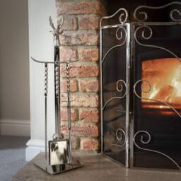 Sostter Handcrafted Stag Fireplace Companion Set in Polished Nickel in Silver - thumbnail 3