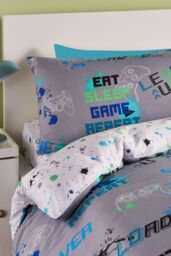 Bedlam 'Game Glow' Kids Gamer Themed Duvet Cover Set Glows In The Dark in Grey - Size: Double - thumbnail 3