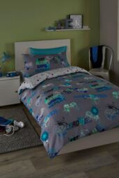 Bedlam 'Game Glow' Kids Gamer Themed Duvet Cover Set Glows In The Dark in Grey - Size: Double - thumbnail 2