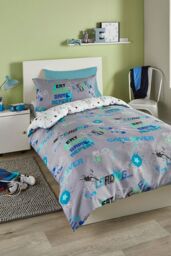 Bedlam 'Game Glow' Kids Gamer Themed Duvet Cover Set Glows In The Dark in Grey - Size: Double - thumbnail 1