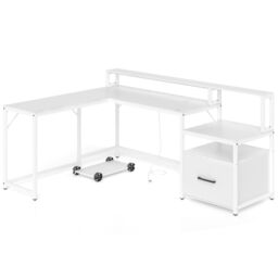 Gymax L-shaped Desk Desk With File Drawer & Power Outlet Home Office in White - thumbnail 9