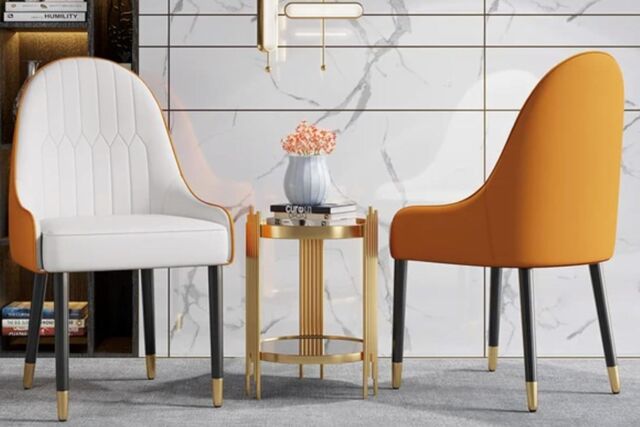 Hygrad Built to Survive 2 Piece Set Accent Armchair, Fire Resistant Pu Leather Dining Chairs Padded Seat With Mental Black Legs & Gold Horns in White - image 1