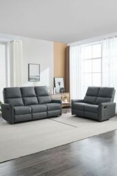More4Homes Madrid 2+3 Seater Manual Air Leather Recliner Sofa Set in Grey - thumbnail 1