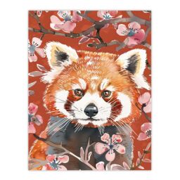 "Artery8 Red Panda Cherry Blossom Tree Branch Watercolour Wall Art Print - Size: W24"" x H32""" - thumbnail 1