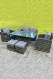Fimous Rattan Outdoor Lifting Adjustable Dining Or Coffee Table Sets Love Sofa Reclining Chairs Footstools in Dark Grey - thumbnail 3
