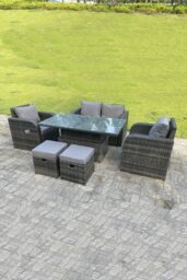 Fimous Rattan Outdoor Lifting Adjustable Dining Or Coffee Table Sets Love Sofa Reclining Chairs Footstools in Dark Grey - thumbnail 2