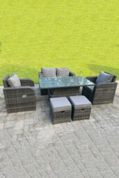 Fimous Rattan Outdoor Lifting Adjustable Dining Or Coffee Table Sets Love Sofa Reclining Chairs Footstools in Dark Grey - thumbnail 4