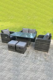 Fimous Rattan Outdoor Lifting Adjustable Dining Or Coffee Table Sets Love Sofa Reclining Chairs Footstools in Dark Grey - thumbnail 5