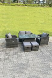 Fimous Rattan Outdoor Lifting Adjustable Dining Or Coffee Table Sets Love Sofa Reclining Chairs Footstools in Dark Grey - thumbnail 1