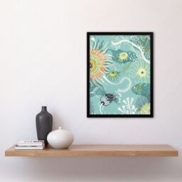 Artery8 Abstract Under the Sea Drawing Sealife Ocean Framed Art Print in Blue - Size: A4 - thumbnail 4