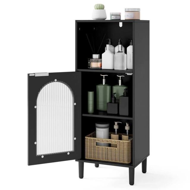 KORVIXA Freestanding Cabinet Wood Side Storage Organizer in Black - Size: W900mm x H650mm - image 1