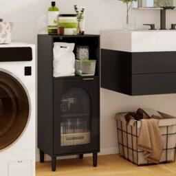 KORVIXA Freestanding Cabinet Wood Side Storage Organizer in Black - Size: W900mm x H650mm - thumbnail 3
