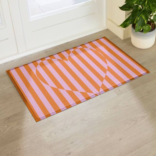Artsy Mats Elizabeth Olwen Heart Stripe Indoor/Outdoor Doormat (90x60cm) in Pink - Size: 60 x 90 cm - image 1