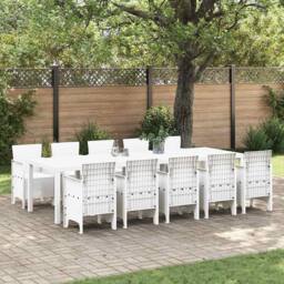 Berkfield Home White 11 Piece Garden Dining Set White Poly Rattan - thumbnail 2