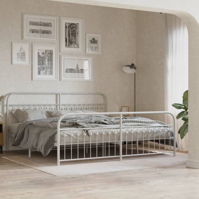 Berkfield Home Metal Bed Frame without Mattress with Footboard White 193x203cm - Size: 193x203 cm - image 1