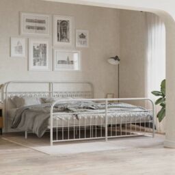 Berkfield Home Metal Bed Frame without Mattress with Footboard White 193x203cm - Size: 193x203 cm - thumbnail 1