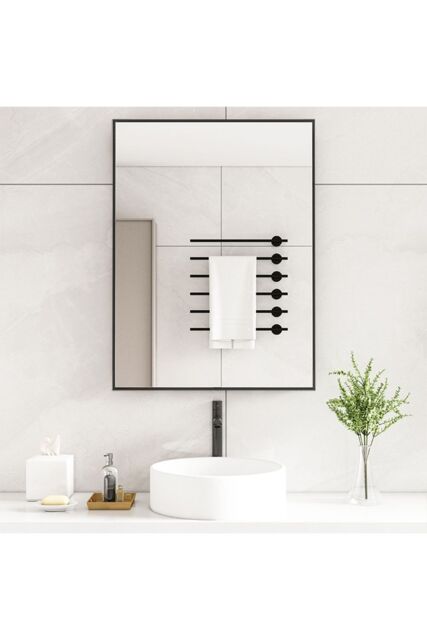 Living and Home 40x60cm Nordic Rectangle Wall Mirror-Horizontal/Vertical Mounting for Bathroom, Hall & Bedroom in Black - Size: 40x60 cm - image 1