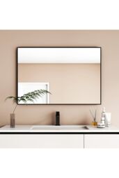 Living and Home 40x60cm Nordic Rectangle Wall Mirror-Horizontal/Vertical Mounting for Bathroom, Hall & Bedroom in Black - Size: 40x60 cm - thumbnail 2