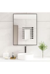 Living and Home 40x60cm Nordic Rectangle Wall Mirror-Horizontal/Vertical Mounting for Bathroom, Hall & Bedroom in Black - Size: 40x60 cm - thumbnail 1