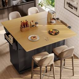 BTM Kitchen Island Trolley Cabinet Extendable Storage Drawers Black - thumbnail 4