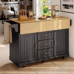 BTM Kitchen Island Trolley Cabinet Extendable Storage Drawers Black - thumbnail 3
