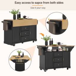 BTM Kitchen Island Trolley Cabinet Extendable Storage Drawers Black - thumbnail 8