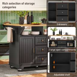BTM Kitchen Island Trolley Cabinet Extendable Storage Drawers Black - thumbnail 6