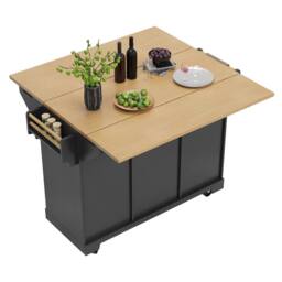 BTM Kitchen Island Trolley Cabinet Extendable Storage Drawers Black - thumbnail 9