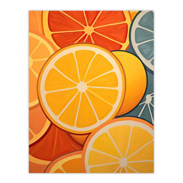 "Artery8 Wall Art Print Lemons & Oranges Oil Painting Abstract Fruit Slices Kitchen Artwork Poster in Yellow - Size: W18"" x H24""" - image 1
