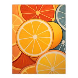 "Artery8 Wall Art Print Lemons & Oranges Oil Painting Abstract Fruit Slices Kitchen Artwork Poster in Yellow - Size: W18"" x H24""" - thumbnail 1